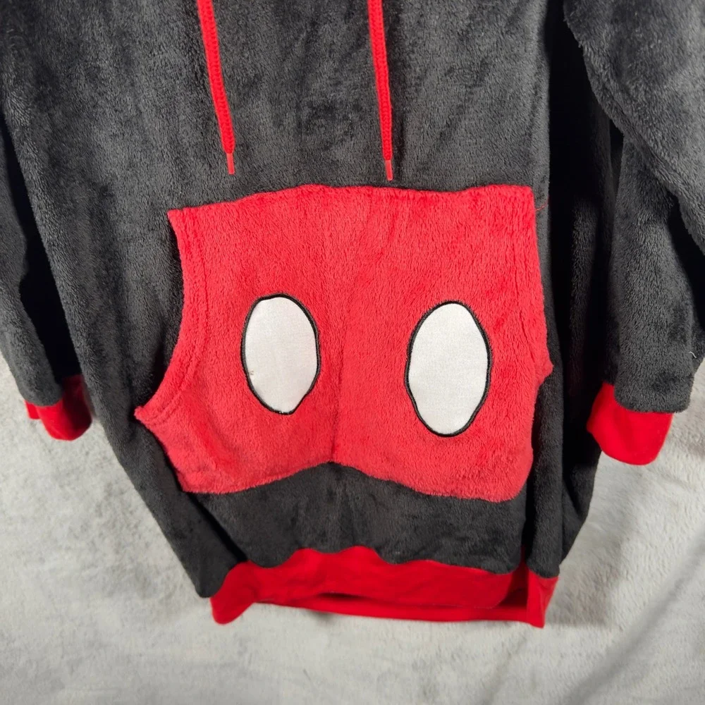 Disney Mickey Mouse Plush Fleece Oversized Hoodie Sleep Shirt‎ Black Red Small - Picture 3 of 10
